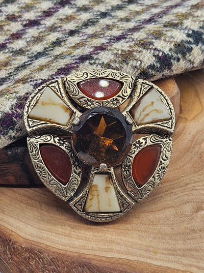 Vintage Large Scottish Broosh with gemstones, Miracle, VGC