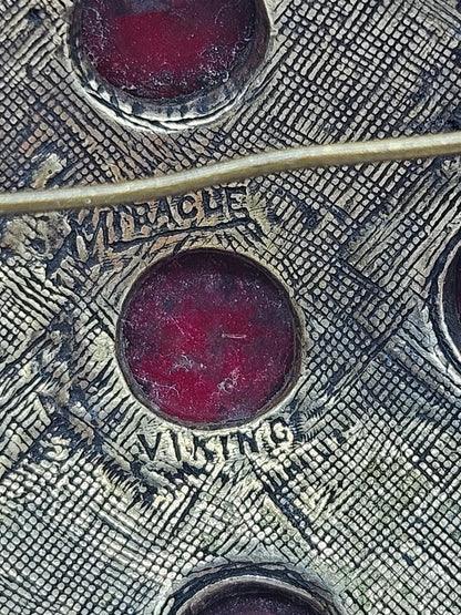 Vintage Large Scottish Brooch with red gemstones, Miracle, Viking, VGC, L1092
