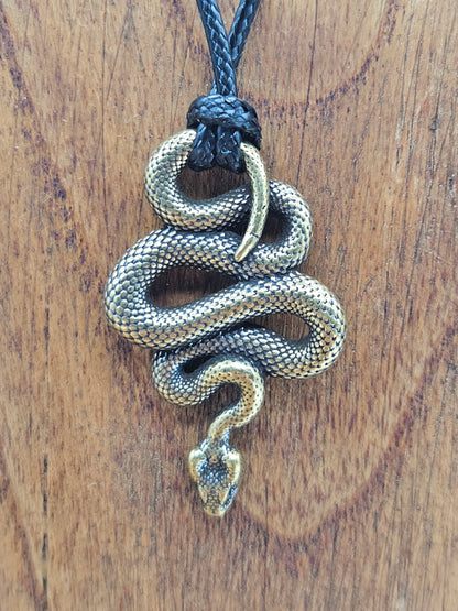 Snake Pendant Necklace with eco leather lace- Men's & Women's Jewelry, New