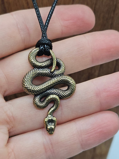 Snake Pendant Necklace with eco leather lace- Men's & Women's Jewelry, New