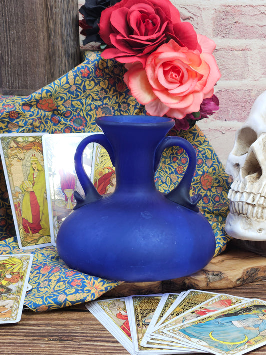 Vintage Blue Matte Finish Glass Bottle or Vase