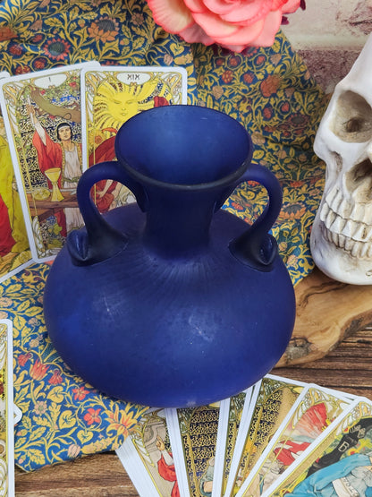 Vintage Blue Matte Finish Glass Bottle or Vase